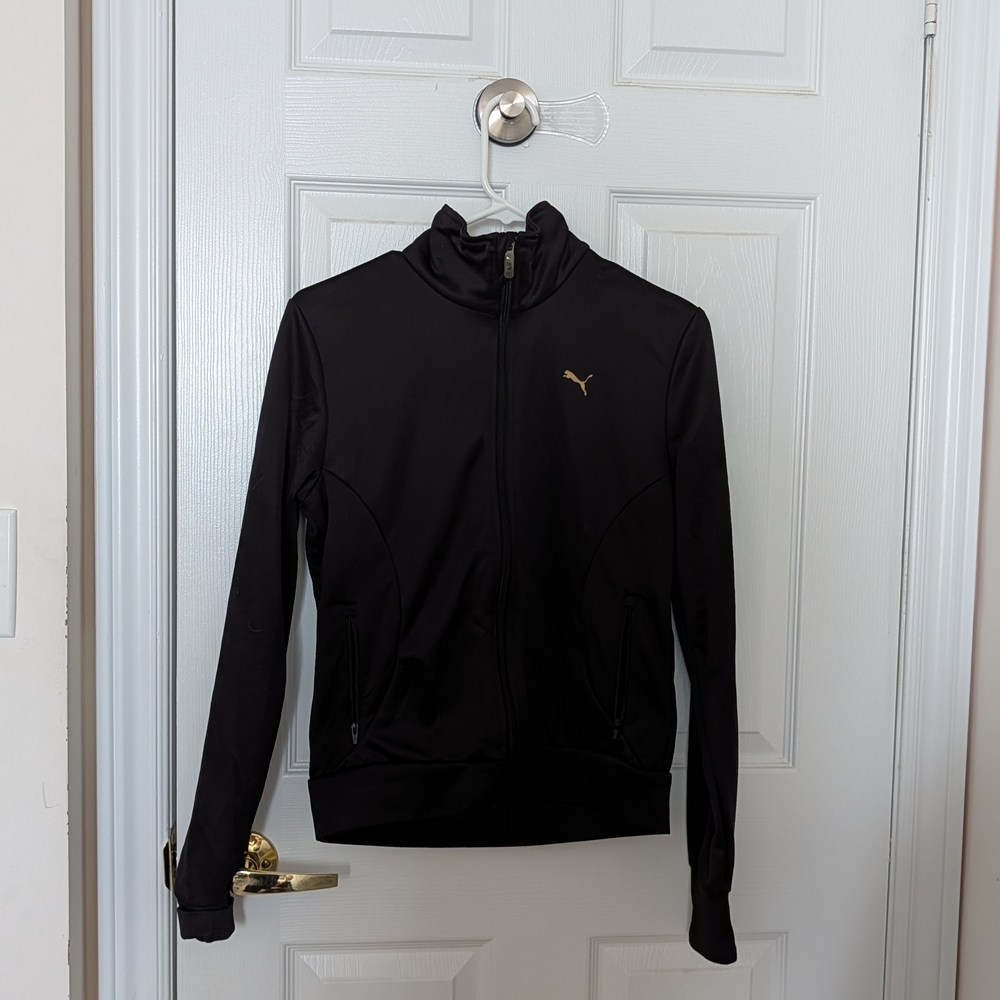 Puma Black Zip-Up Track Jacket with Gold Logo